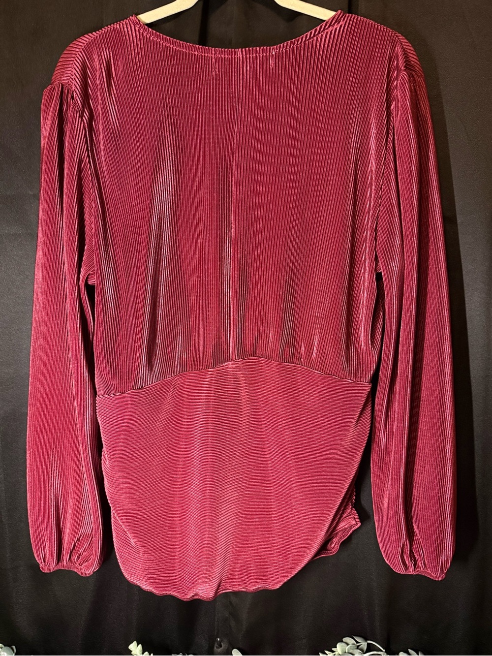 Absolutely Famous Shimmery Ribbed & Ruched Wrap Top - Berry - Picture 2 of 6